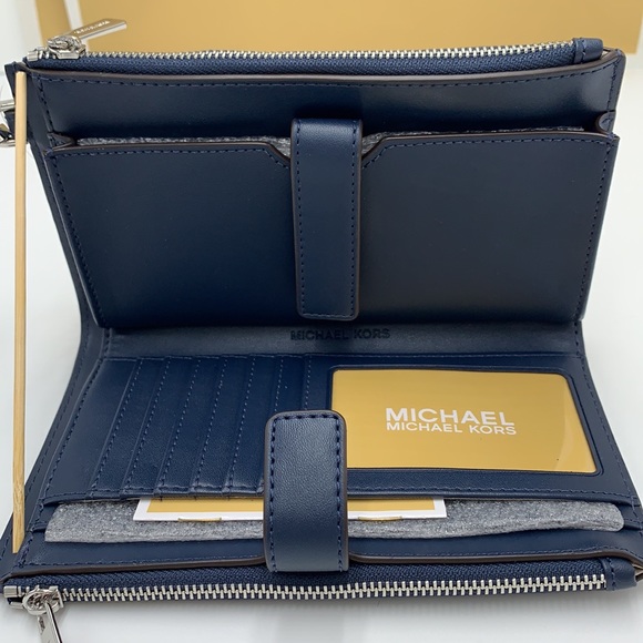 MICHAEL KORS LG DOUBLE ZIP WRISTLET WALLET NAVY MULT Crocodile Leather Snakeskin - Picture 10 of 14